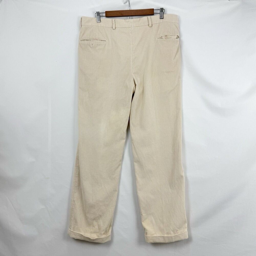 VTG Jos. A. Bank Mens Pants Beige Corduroy Straight Cuffed Pleat Chinos Size 35 - Picture 4 of 15